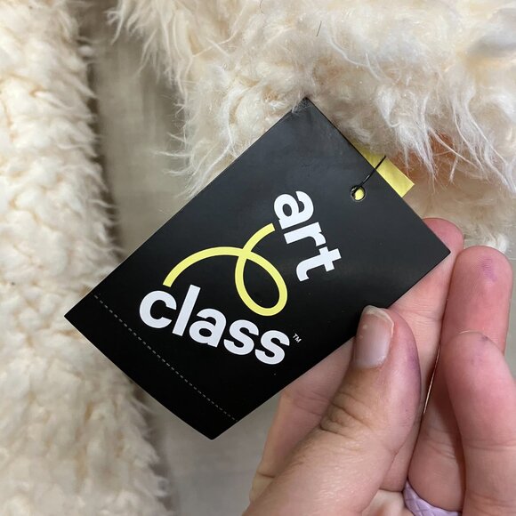 Art Class Girl's Size XL Ivory Long Faux Fur Mid Length Single-Button Lined Coat - Picture 6 of 16